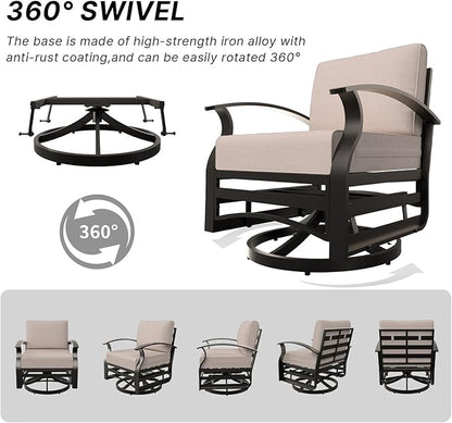 Gotland 2 Piece Patio Set, Metal Outdoor Swivel Chairs Set of 2 with 5.1’’ High-Resilience Seat Cushions 6.2’’ Back Pillow Removable Cushions for Backyard, Lawn, Porch, Khaki