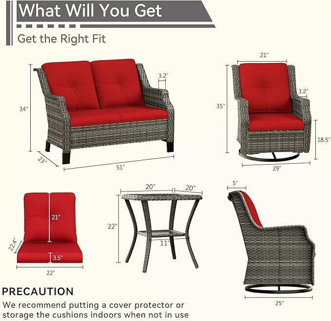 5 Piece Patio Furniture Set, 2-Seater Loveseat, 2 Swivel Glider Chairs and 2 Side Tables - Photo 2