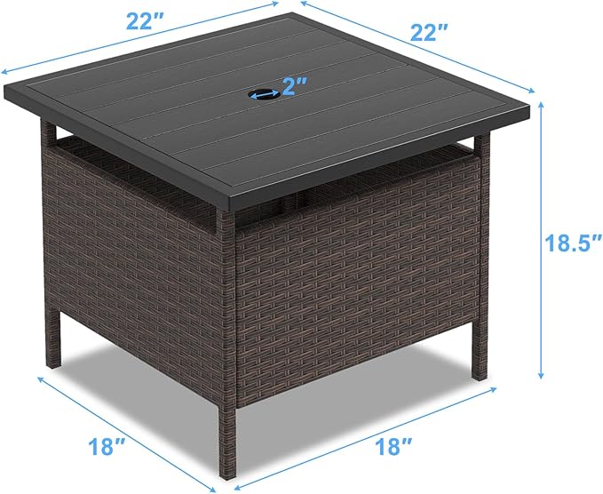 Giantex Umbrella Table, Outdoor Side Table with 2" Umbrella Hole, Rattan Umbrella Stand Holder, Heavy Duty Metal Frame, Patio Bistro Table for Deck Garden Poolside (HDPE Tabletop)