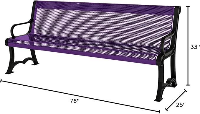 COATEDOUTDOORFURNITURE Heavy-Duty Outdoor Bench Thermoplastic Coated, Punched Steel, Commercial-Grade Garden Bench, Made in America (Portable with Back, 4 Ft, Textured Purple)