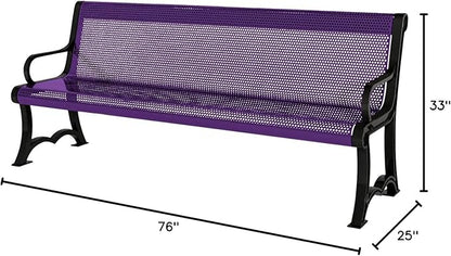 COATEDOUTDOORFURNITURE Heavy-Duty Outdoor Bench Thermoplastic Coated, Punched Steel, Commercial-Grade Garden Bench, Made in America (Portable with Back, 4 Ft, Textured Purple)
