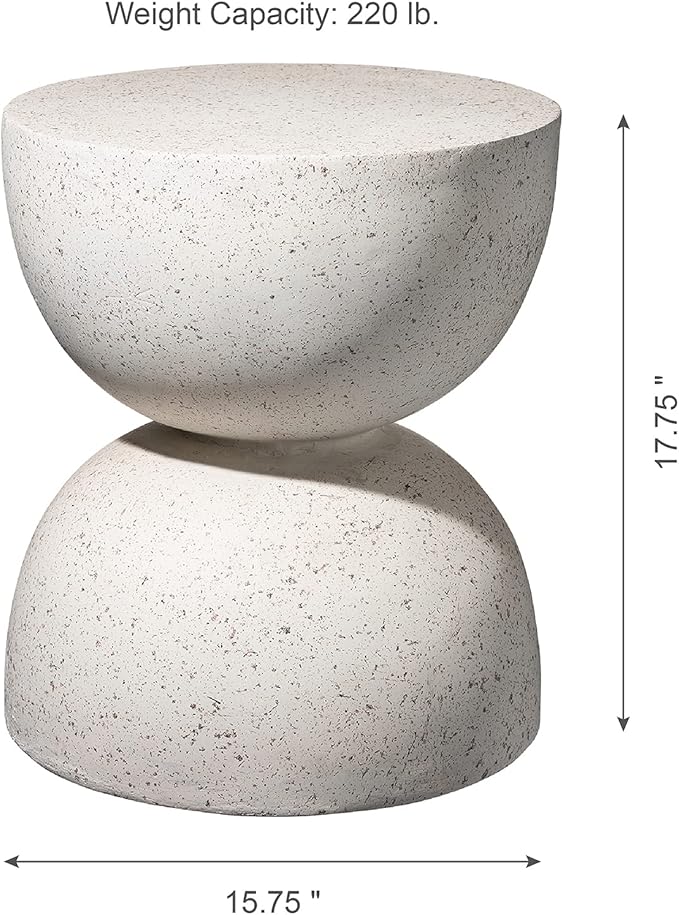 Glitzhome Outdoor Side Table, Round Accent End Table, Lightweight Hourglass Faux Terrazzo Decorative Garden Stool - Photo 2