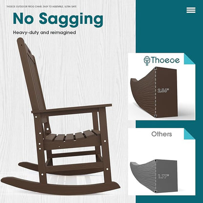Oversized Rocking Chair, Outdoor Rocking Chair for Adults, All Weather Resistant Porch Rocker for Lawn Garden, Brown