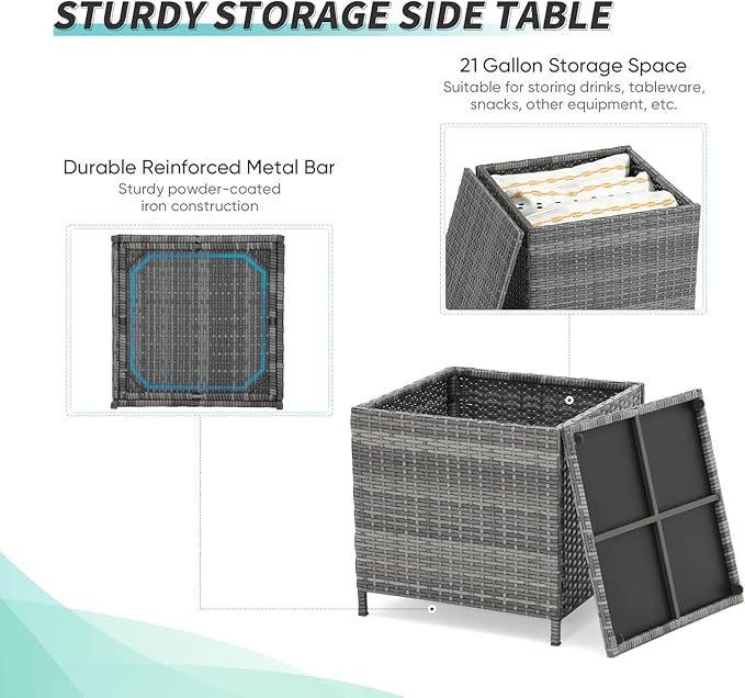 Verano Garden Outdoor Wicker Side Table Set of 2, Small Storage Rattan Wicker End Table - Photo 4
