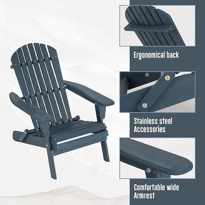 FDW Folding Adirondack Chair, All Weather Patio Chair Outdoor Fire Pit Chair for Patio Lawn Garden Backyard Deck Pool Beach