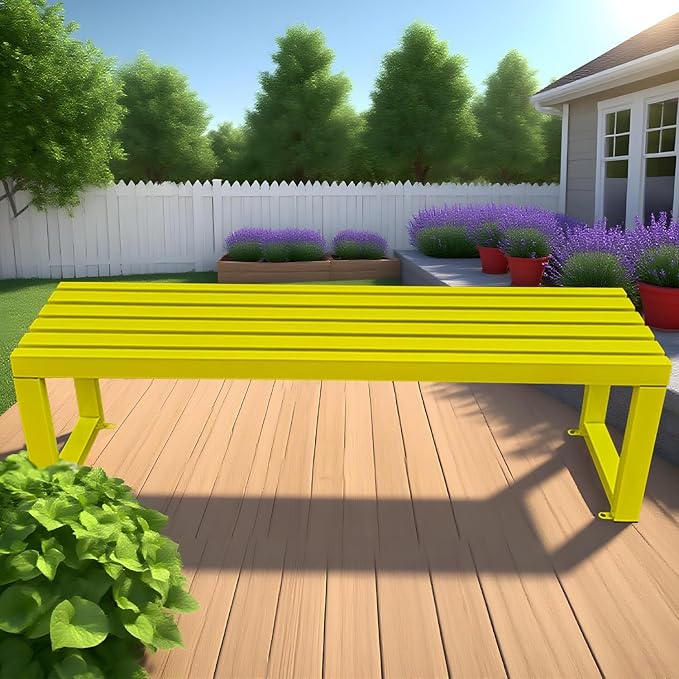 2-Person Garden Bench Seat Outdoor Benches Metal Park Bench Patio Seat 3.3ft 3.9ft 4.9ft 5.9ft Weather Resistance Backless Front Porch Chair Easy Installation(Yellow,3.3ft)