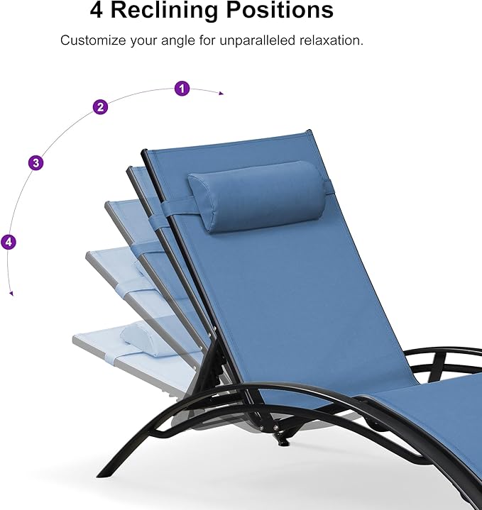 PURPLE LEAF Patio Chaise Lounge Chair Set with 2 Side Table Outdoor Pool Adjustable Recliner Chairs for Outside Beach Poolside Sunbathing Tanning Lounger