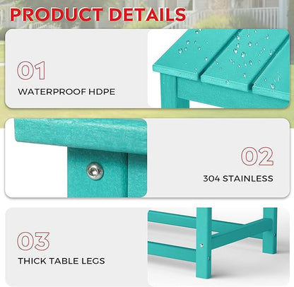 Costaelm Lakeview 7-Piece HDPE Outdoor Patio Furniture Adirondack Conversation Set, Turquoise