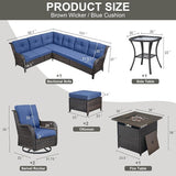 Belord Patio Furniture Set with Fire Pit Table, 8 Piece Wicker Outdoor Furniture Set - Photo 2