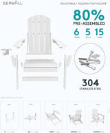 SERWALL 5-Piece Adirondack Chair and Ottoman and Table Set, White - Photo 7