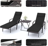 Patio Chaise Lounge Set 3 Pieces Outdoor Lounge Chair with Rattan Adjustable Backrest Armrest and Folding Table for - Photo 2