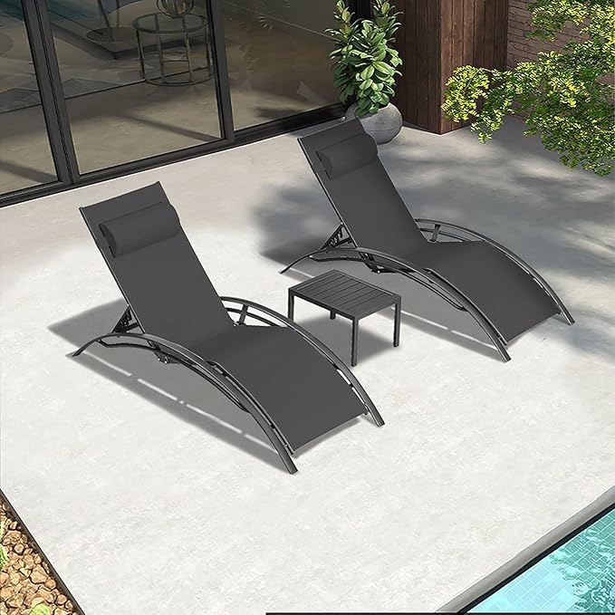 PURPLE LEAF Patio Chaise Lounge Chair Set with 2 Side Table Outdoor Pool Adjustable Recliner Chairs for Outside Beach Poolside Sunbathing Tanning Lounger