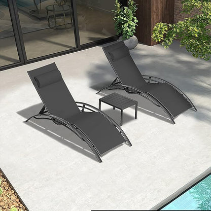 PURPLE LEAF Patio Chaise Lounge Chair Set with 2 Side Table Outdoor Pool Adjustable Recliner Chairs for Outside Beach Poolside Sunbathing Tanning Lounger