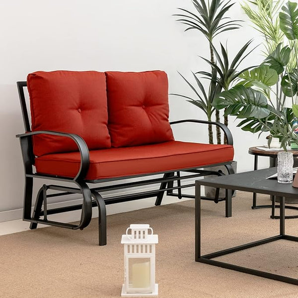 Giantex 2 Seats Glider Bench for Outside, Patio Glider Porch Loveseat w/Cushions & Powder Coated Steel Frame - Photo 1