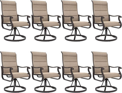 Amopatio Padded Patio Swivel Chairs Set of 8, Outdoor Dining Chairs with Ultra Soft Textilene High Back Seat & Metal Rocker Frame, for Backyard Deck Lawn Garden, Brown