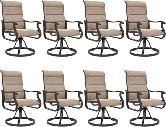 Amopatio Padded Patio Swivel Chairs Set of 8, Outdoor Dining Chairs with Ultra Soft Textilene High Back Seat & Metal Rocker Frame, for Backyard Deck Lawn Garden, Brown