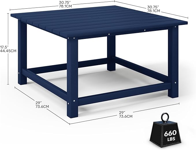 Costaelm Patio Conversation Table, Tatio Accent HDPE Outdoor Weather Resistant, Square Outdoor Porch Balcony Patio Drink Table for Outside, Pool, Backyard, Navy Blue