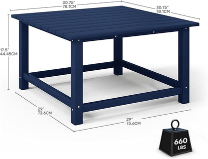 Costaelm Patio Conversation Table, Tatio Accent HDPE Outdoor Weather Resistant, Square Outdoor Porch Balcony Patio Drink Table for Outside, Pool, Backyard, Navy Blue