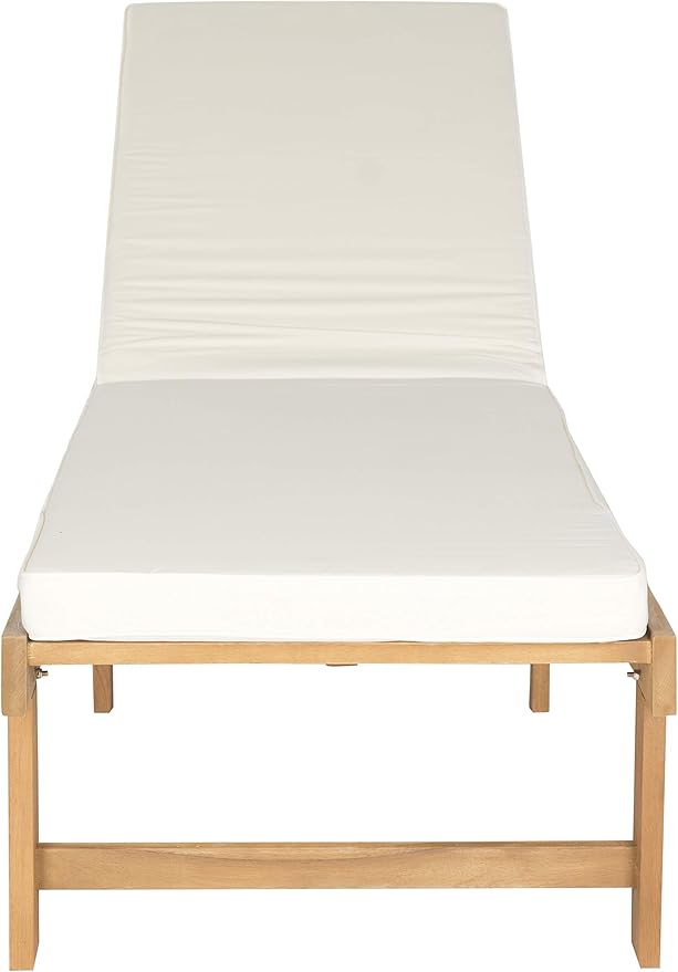 SAFAVIEH Outdoor Collection Inglewood Natural Solid Wood/Beige Cushion Adjustable Chaise Lounge Chair (PAT6723A) - Photo 1