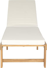 SAFAVIEH Outdoor Collection Inglewood Natural Solid Wood/Beige Cushion Adjustable Chaise Lounge Chair (PAT6723A) - Photo 1