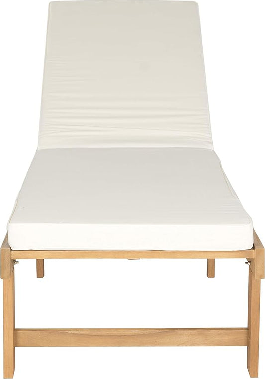 SAFAVIEH Outdoor Collection Inglewood Natural Solid Wood/Beige Cushion Adjustable Chaise Lounge Chair (PAT6723A)