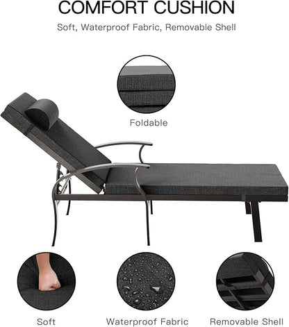 Patio Lounge Chairs Set of 3,Outdoor Lounge Chairs with 5 Adjustable Positions Backerst,Armrest Lounge Chair for Beach,Yard,Balcony,Poolside,Black