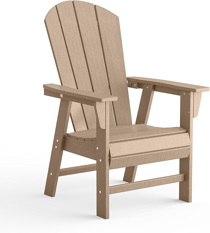 Costaelm Outdoor Fire Pit Chair, Patio hdpe Balcony Pool Adirondack Chair, Modern Front Porch Backyard Chair, Garden Resin Lounge Chair for Outside, Weathered Wood