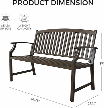 Grand patio 52" Farmhouse Outdoor Bench, Garden Benches with Anti-Rust Aluminum Powder Coated Frame, Faux Wood Grain Finish Frame Patio Bench for Front Porch, Northwoods Brown