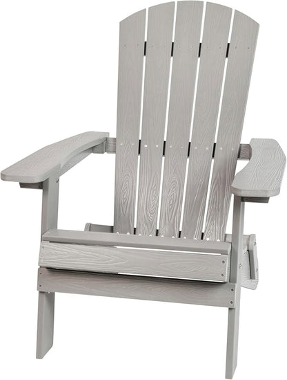 Merrick Lane Riviera Poly Resin Folding Adirondack Lounge Chair - Gray - Indoor/Outdoor - Weather Resistant