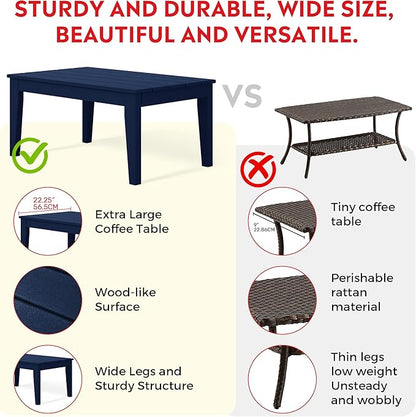 Costaelm Adirondack Outdoor Coffee Table, HDPE Drink Table Weather Resistant, Patio Porch Accent Balcony Table Outdoor End Table for Pool, Seaside, Backyard, Navy Blue