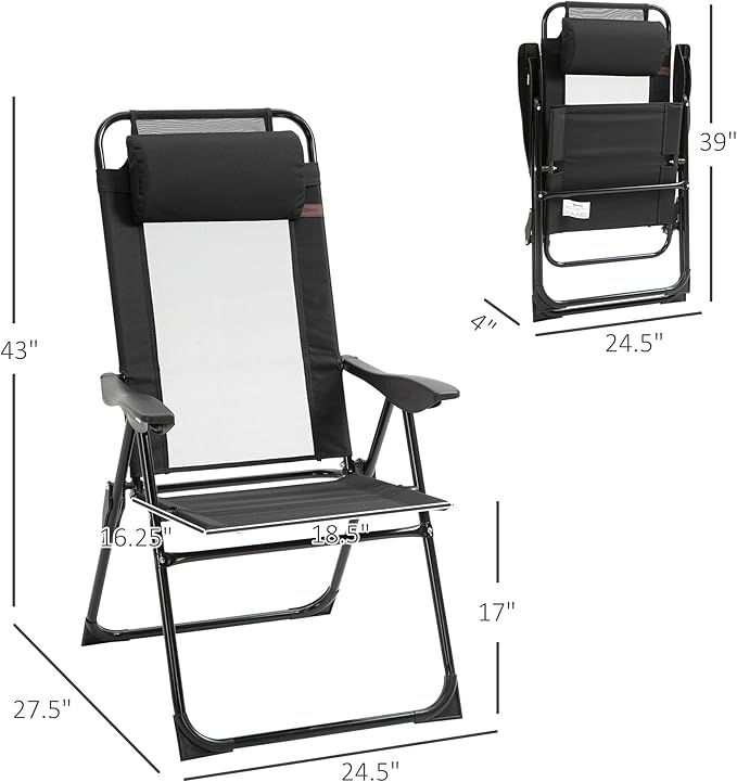 Outsunny Folding Patio Dining Chairs Set of 2, Outdoor Deck Chair with Adjustable Sling Back - Photo 3