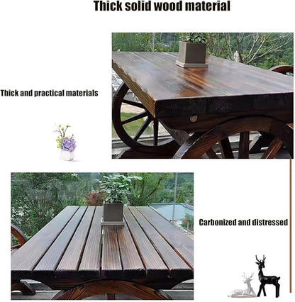 Outdoor Garden Bench, Rustic Wooden Wagon Wheel Bench Wheel Arms, w/Curved Backrest and Wide Armrest, 2-3 People Park Bench, Suitable for Backyard, Patio, Porch(Color:A,Size:55x21.6x31.1in)