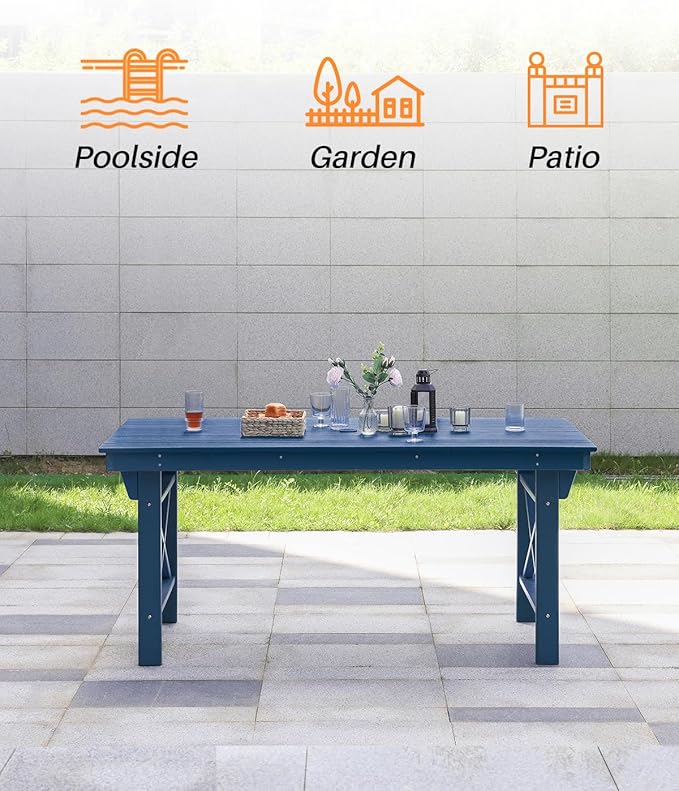 HDPE Outdoor Dining Table, 66.9” Rectangle Patio Dining Table for 6 - Photo 7