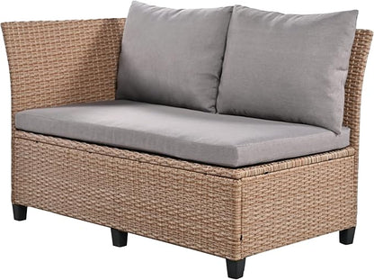 Merax Patio Furniture Sets Outdoor, All Weather Sectional PE Rattan Sofa with 2 Extendable Side Tables, Dining Table and Bench, Brown