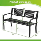 Tangkula Metal Outdoor Garden Bench, 50 Inches Patio Bench with Patterned Backrest and Curved Armrests - Photo 3