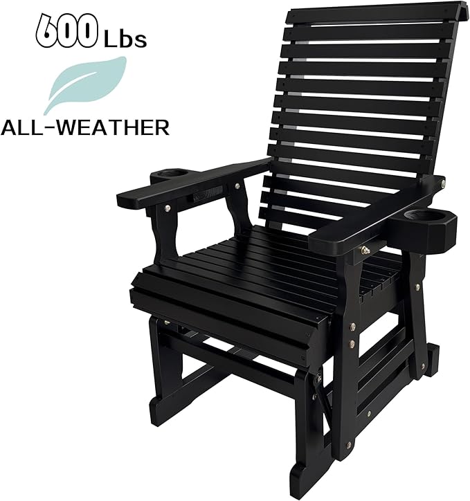 Fortune Candy Wooden Patio Glider for One Person, with High Backrest and Deep Contoured Seat, Solid Fir Wood - Photo 3