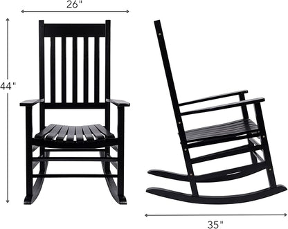 Shine Company Vermont Porch Rocker, High Back Acacia Wood Rocking Chair, Black