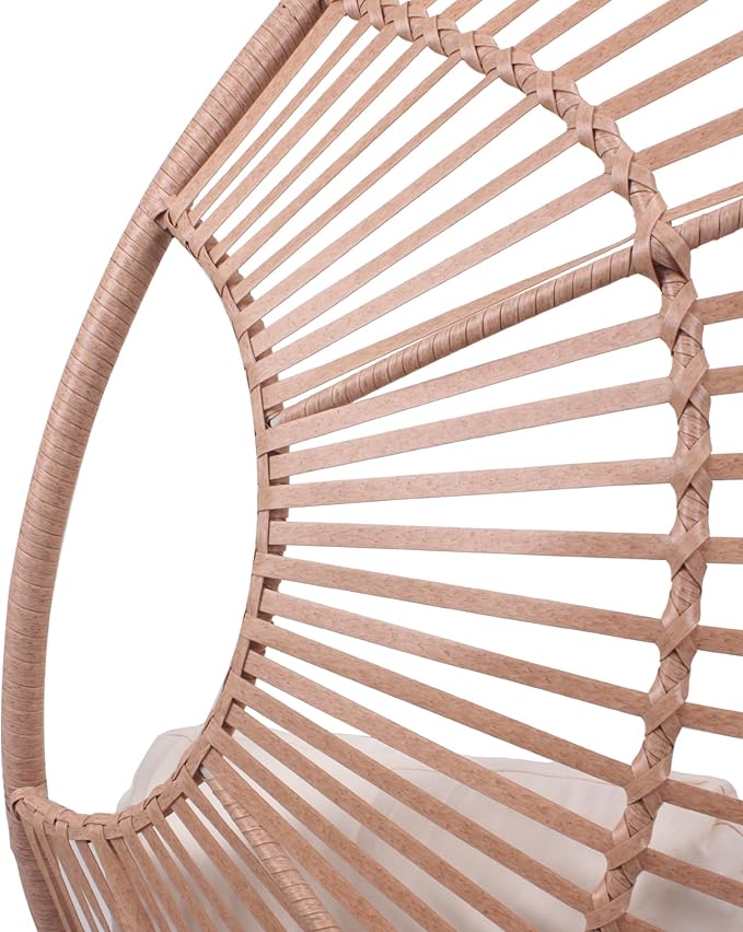 Patio Egg Chair, Oversized Outdoor Wicker Egg Chair with 8" Thick Cushion, PE Rattan Lounge Chair with Steel Frame for Balcony, Backyard, Garden, Sunroom, Beige