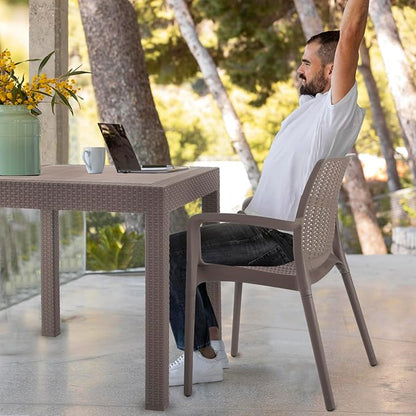 DIMAR GARDEN Patio Dinning Table, Outdoor Resin 31.5" Square Table with Umbrella Hole, Flax Gray