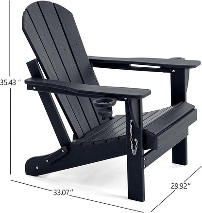 Folding Outdoor Adirondack Chairs Set of 4 with HDPE Side Tables-Plastic Weather Resistant Patio Chairs with Small Outdoor Side Tables 2 Storage for Patio,Fire Pit, Garden and Backyard