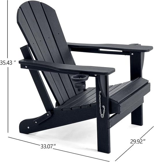 Folding Outdoor Adirondack Chairs Set of 1 with High&Reclining Back-HDPE Weather Resistant Patio Chairs with Cup and Phone Holder for Patio,Fire Pit, Garden and Backyard