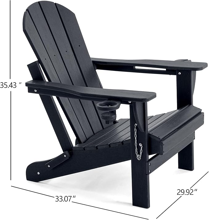 Folding Outdoor Adirondack Chairs Set of 4 with High&Reclining Back-HDPE Weather Resistant Patio Chairs with Cup and Phone Holder for Patio,Fire Pit, Garden and Backyard