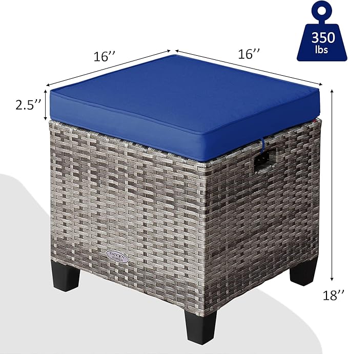 Tangkula 2 Pieces Patio Rattan Ottomans, Outdoor Wicker Footstool Footrest Seat with Soft Cushions and Steel Frame - Photo 3