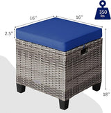 Tangkula 2 Pieces Patio Rattan Ottomans, Outdoor Wicker Footstool Footrest Seat with Soft Cushions and Steel Frame - Photo 3