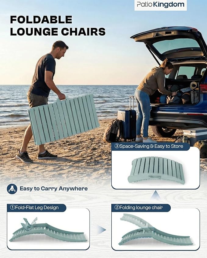 in-Pool Lounge Chairs Set of 2, Folding HDPE Pool Chairs Anti-Floating No Sandbags with Cup Holder & Handles, Outdoor Chaise Lounge for Poolside, Patio & Sun Deck(Light Blue)