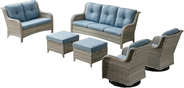 Rilyson Patio Furniture Swivel Chairs Set - 6 PC Wicker Rattan Outdoor Sectional Conversation Sets with 2 Rocking Chair - Photo 1