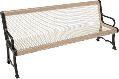 COATEDOUTDOORFURNITURE Coated Outdoor Furniture Heavy-Duty Outdoor Bench Thermoplastic Coated, Expanded Metal, Commercial-Grade Garden Bench, Made in America (Portable with Back, 6 Ft, Tan)