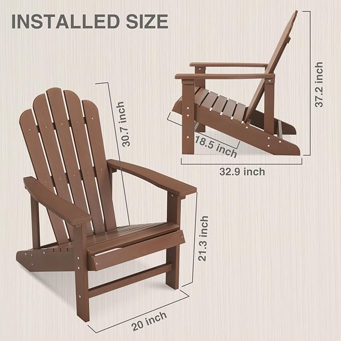 Adirondack Chairs Weather Resistant, Patio Firepit Chair, Sturdy Outside Chairs, Lawn Chairs, Easy Assembly 350lb, for Outdoor Patio Yard