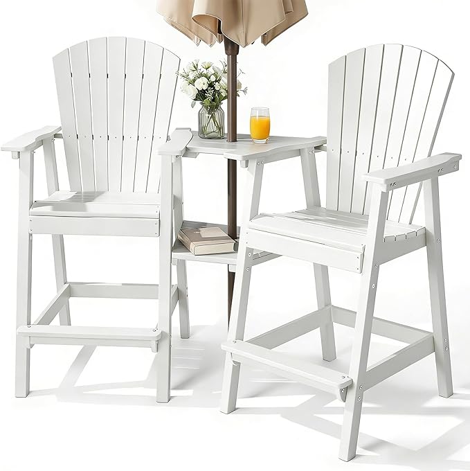 PASAMIC Tall Adirondack Chairs Set of 2, All-Weather HDPE Bar Height Patio Chairs with Double Tray - Photo 1