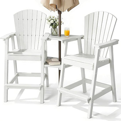 PASAMIC Tall Adirondack Chairs Set of 2, All-Weather HDPE Bar Height Patio Chairs with Double Tray, Heavy-Duty Outdoor Balcony Furniture for Garden, Backyard, White